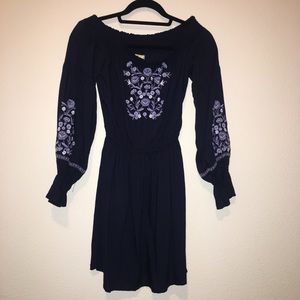 Blue Embroidered Off the Shoulder Hollister Dress